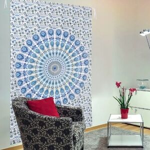 🌞NWOT🌞 Blue Cotton Mandala Screen Printed Tie Dye Tapestry Wall Hanging